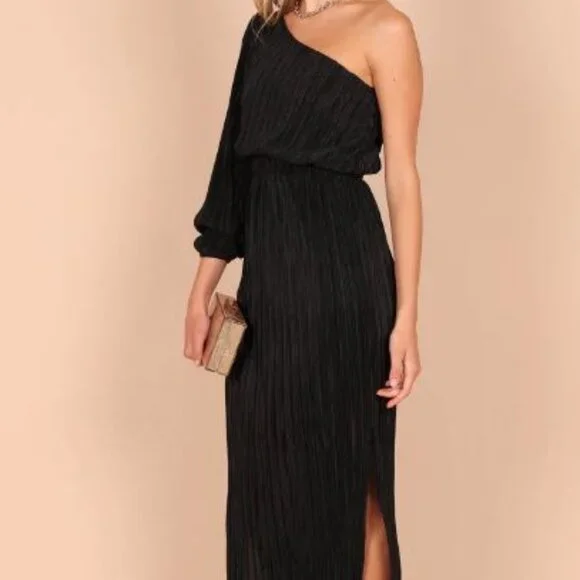 Petal & Pup One Shoulder Pleated Midi Dress - Black - X-Small - Picture 5 of 10